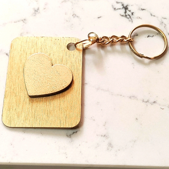 NEW Handmade Keychain Bag Tag! Italian Wood - Lines. "I LOVE My Bag!" Wood Heart - Picture 5 of 6